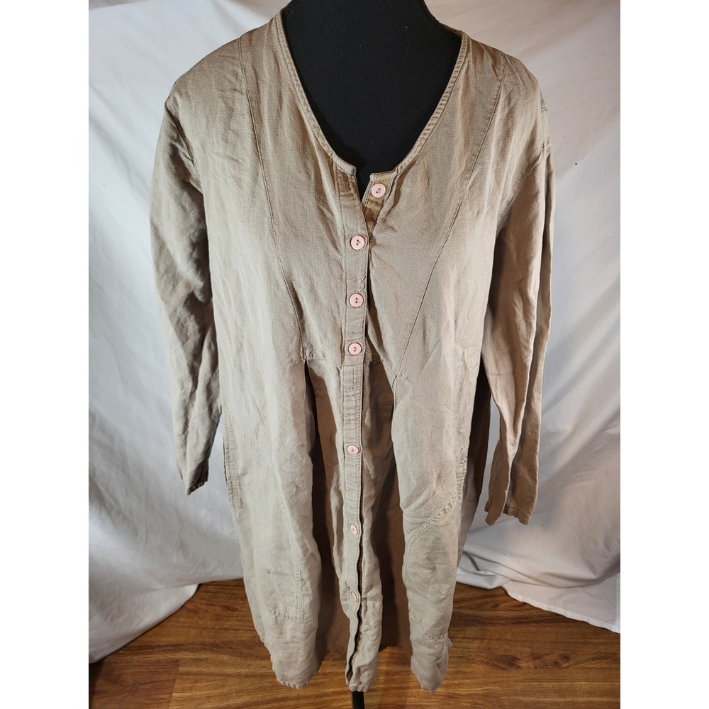 Gudrun Sjoden Linen Blend Midi Dress Beige Lagenlook Pockets Size L